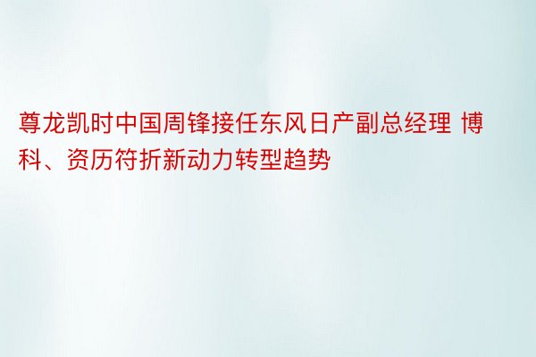 尊龙凯时中国周锋接任东风日产副总经理 博科、资历符折新动力转型趋势